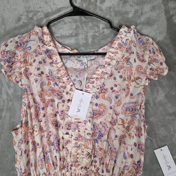 Jessica Simpson Jade V Neck Mini Dress Paisley Gardenia‎ Womens Size S - Picture 3 of 9